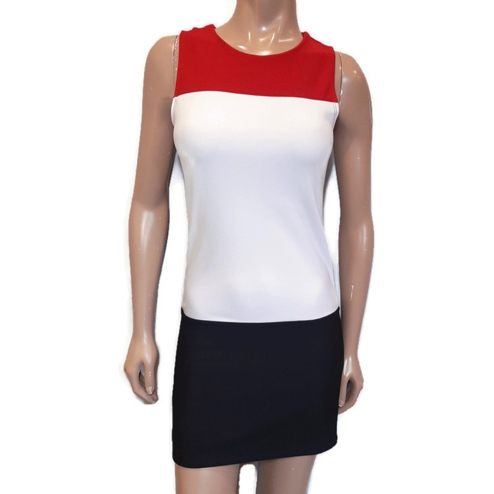 Myell Color Block Sleeveless Bodycon Mini Dress Womens Small Red White Black
